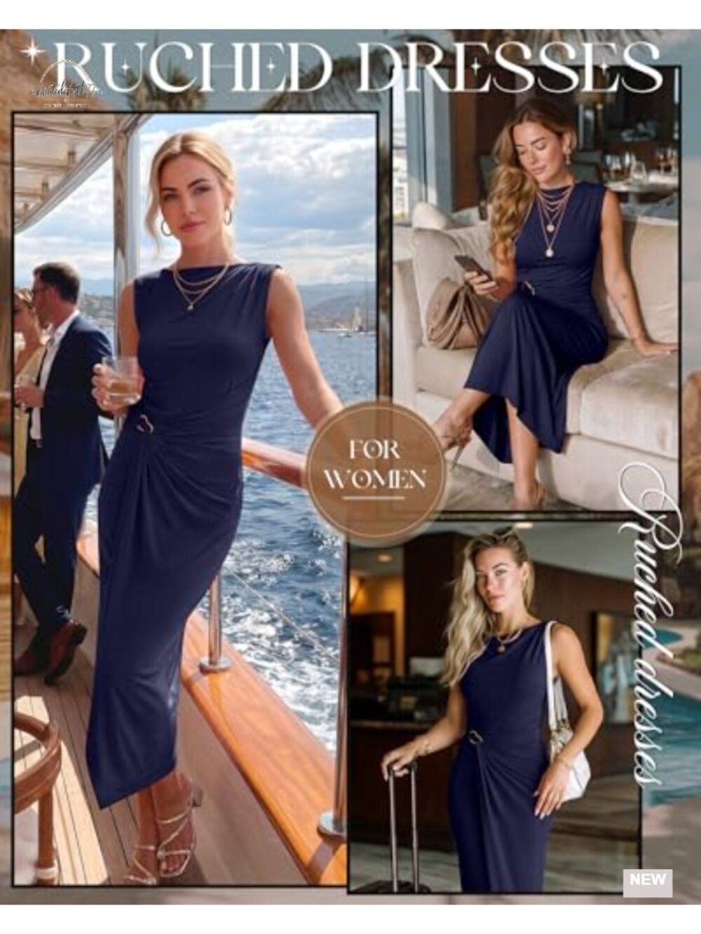Women's Ruched Bodycon Maxi Dress Sleeveless Cocktail Party - Picture 3 of 6